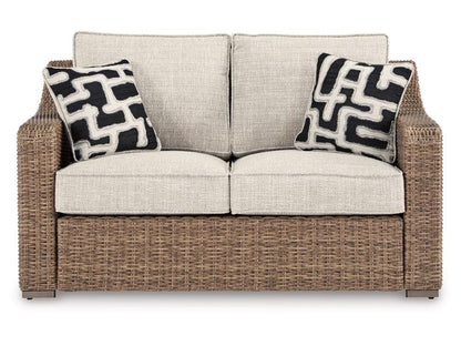 Signature Design by Ashley - Beachcroft Outdoor Loveseat W/Cushion in Beige - P791-835 veiw 3