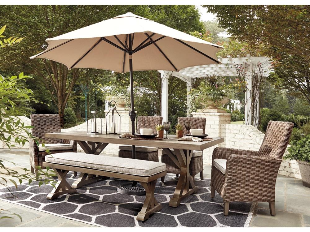 Signature Design by Ashley - Beachcroft Outdoor RECT Dining Table w/UMB OPT in Beige - P791-625 veiw 2