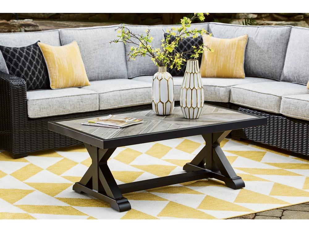 Signature Design by Ashley - Beachcroft Outdoor Rectangular Cocktail Table in Black/Light Gray - P792-701 veiw 2