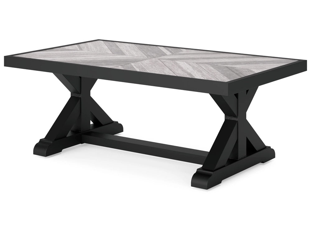 Signature Design by Ashley - Beachcroft Outdoor Rectangular Cocktail Table in Black/Light Gray - P792-701 veiw 3