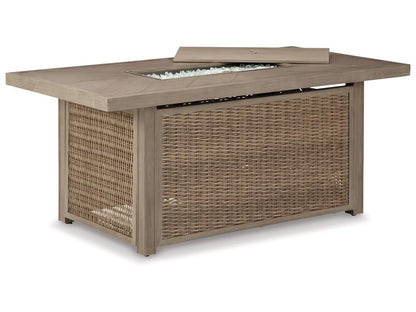 Signature Design by Ashley - Beachcroft Outdoor Rectangular Fire Pit Table in Beige - P791-773 veiw 2