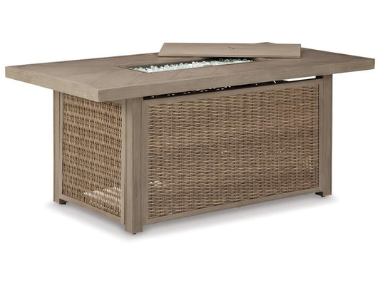 Signature Design by Ashley - Beachcroft Outdoor Rectangular Fire Pit Table in Beige - P791-773 veiw 2