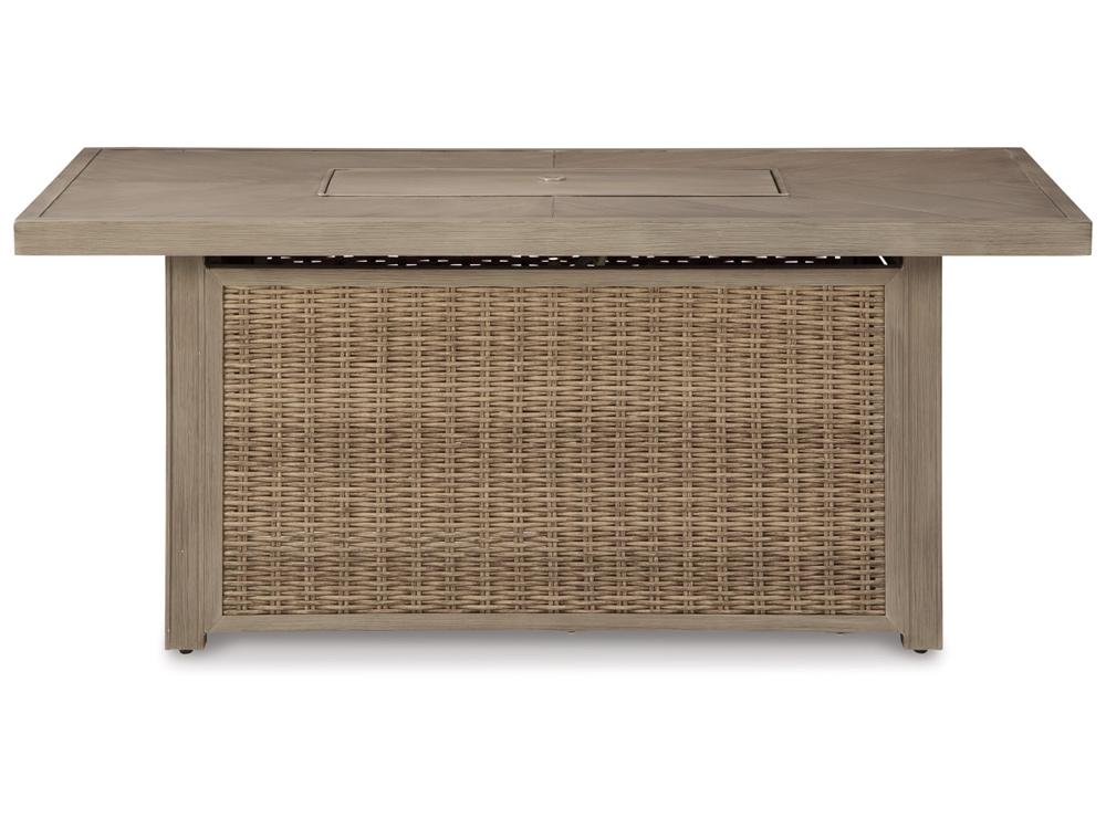 Signature Design by Ashley - Beachcroft Outdoor Rectangular Fire Pit Table in Beige - P791-773 veiw 3