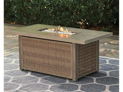 Signature Design by Ashley - Beachcroft Outdoor Rectangular Fire Pit Table in Beige - P791-773 veiw 4