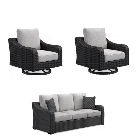 Signature Design by Ashley - Beachcroft Outdoor Sofa & 2 Lounge Chairs in Black/Light Gray veiw 1