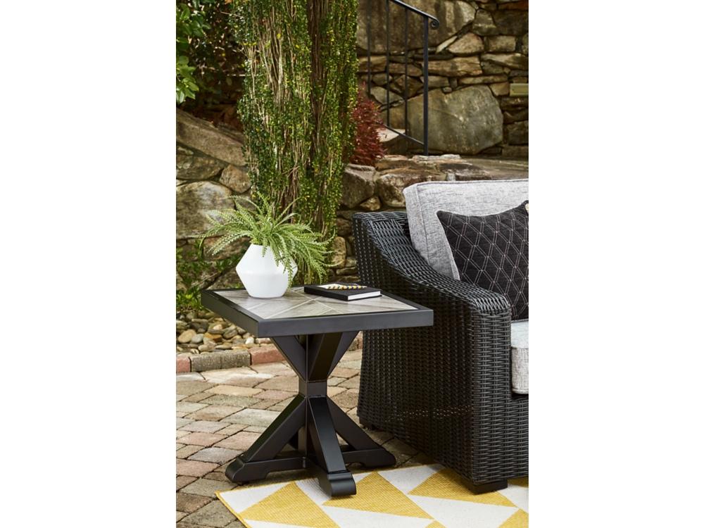 Signature Design by Ashley - Beachcroft Outdoor Square End Table in Black/Light Gray - P792-702 veiw 2