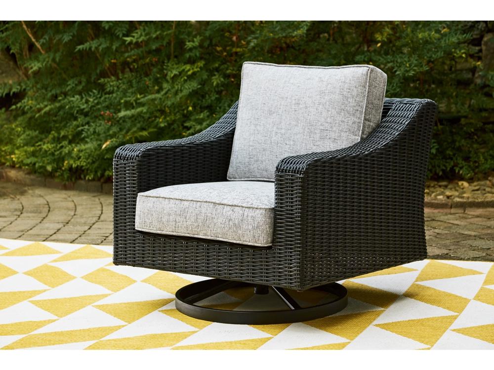 Signature Design by Ashley - Beachcroft Outdoor Swivel Lounge Chair in Black/Light Gray - P792-821 veiw 2