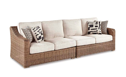 Signature Design by Ashley - Beachcroft Raf/Laf Outdoor Loveseat W/Cush (Set of 2) in Beige - P791-854 veiw 1