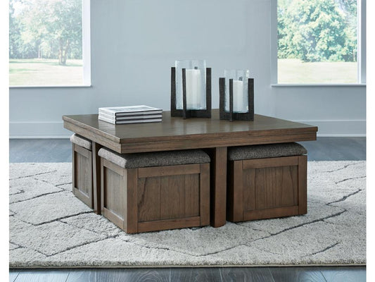 Signature Design by Ashley - Boardernest Coffee Table With 4 Stools in Brown - T738-20 veiw 2