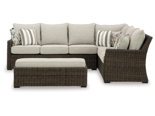 Signature Design by Ashley - Brook Ranch Outdoor Sofa Sec/Bench W/Cush (Set of 3) in Brown - P465-822 veiw 1
