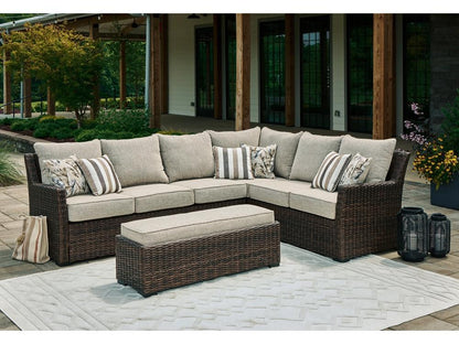 Signature Design by Ashley - Brook Ranch Outdoor Sofa Sec/Bench W/Cush (Set of 3) in Brown - P465-822 veiw 2
