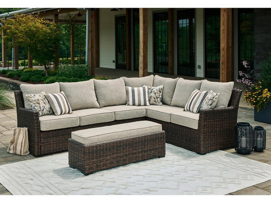 Signature Design by Ashley - Brook Ranch Outdoor Sofa Sec/Bench W/Cush (Set of 3) in Brown - P465-822 veiw 2
