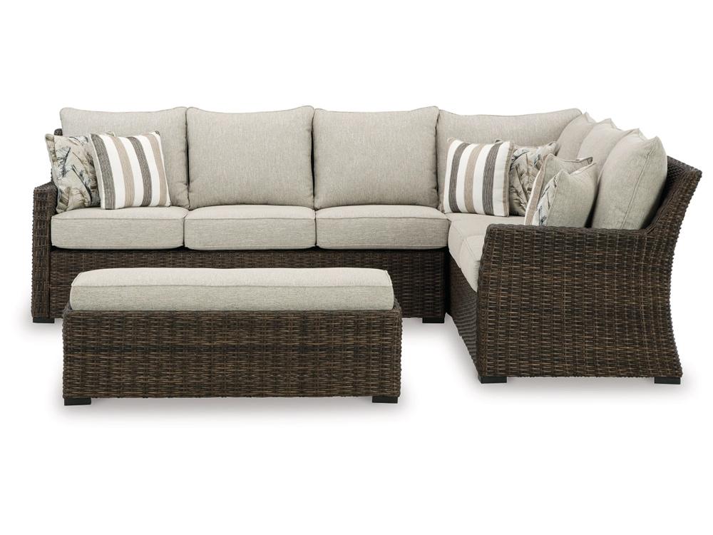 Signature Design by Ashley - Brook Ranch Outdoor Sofa Sec/Bench W/Cush (Set of 3) in Brown - P465-822 veiw 3