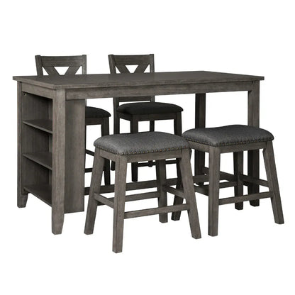 Signature Design by Ashley - Caitbrook Counter Height Dining Table And 2 Barstools & 2 Stools in Dark Gray view 1