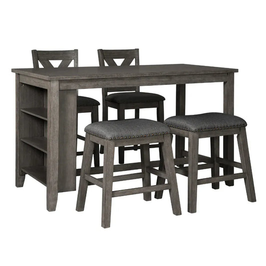 Signature Design by Ashley - Caitbrook Counter Height Dining Table And 2 Barstools & 2 Stools in Dark Gray view 1