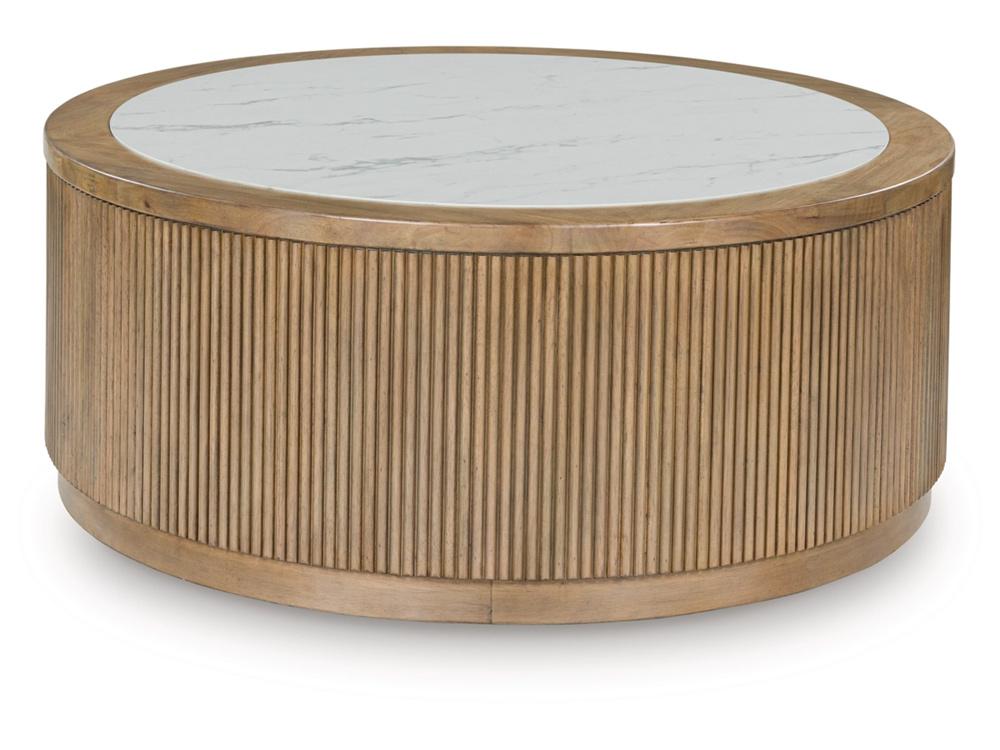 Signature Design by Ashley - Camdill Round Cocktail Table in Light Brown/White - T808-8 veiw 1