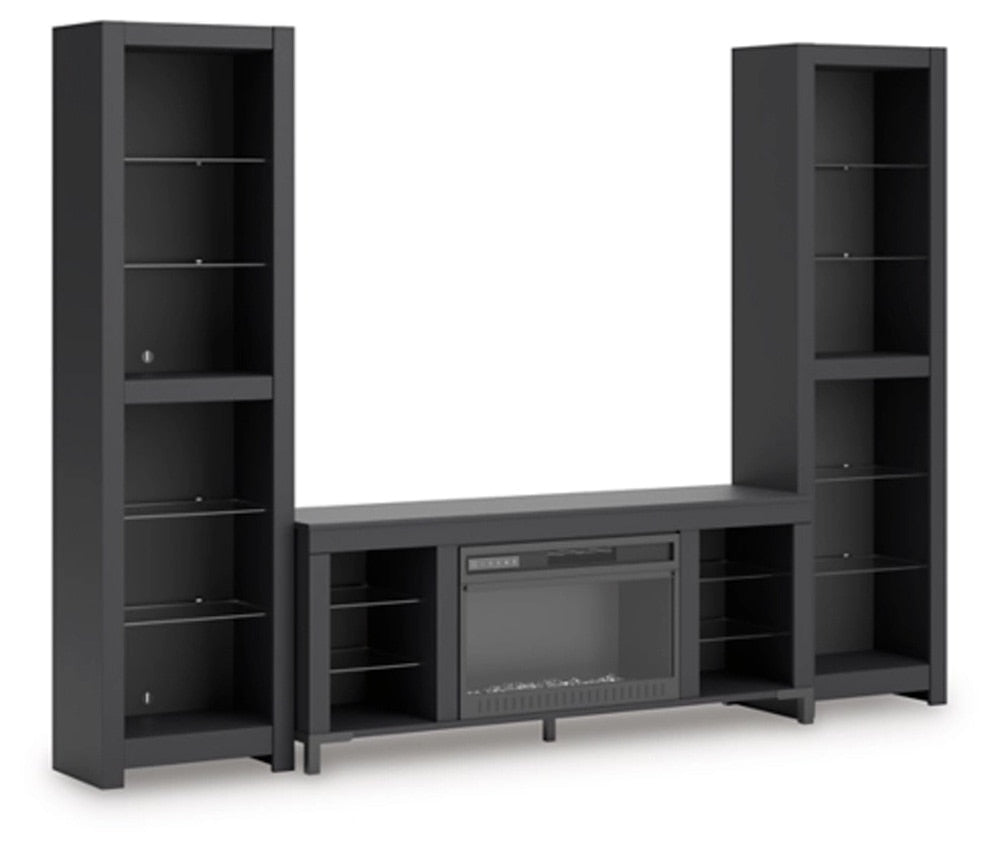 Signature Design by Ashley - Cayberry 3-Piece Entertainment Center With Electric Fireplace in Black veiw 1