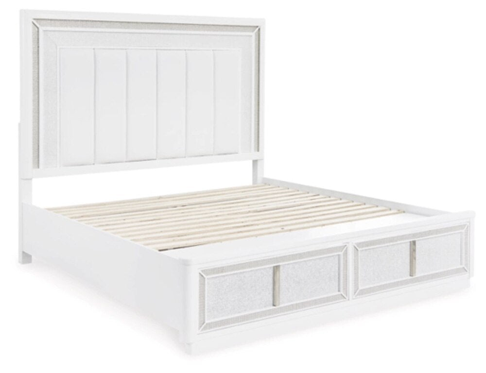 Signature Design by Ashley - Chalanna Queen Upholstered Storage Bed in White veiw 3