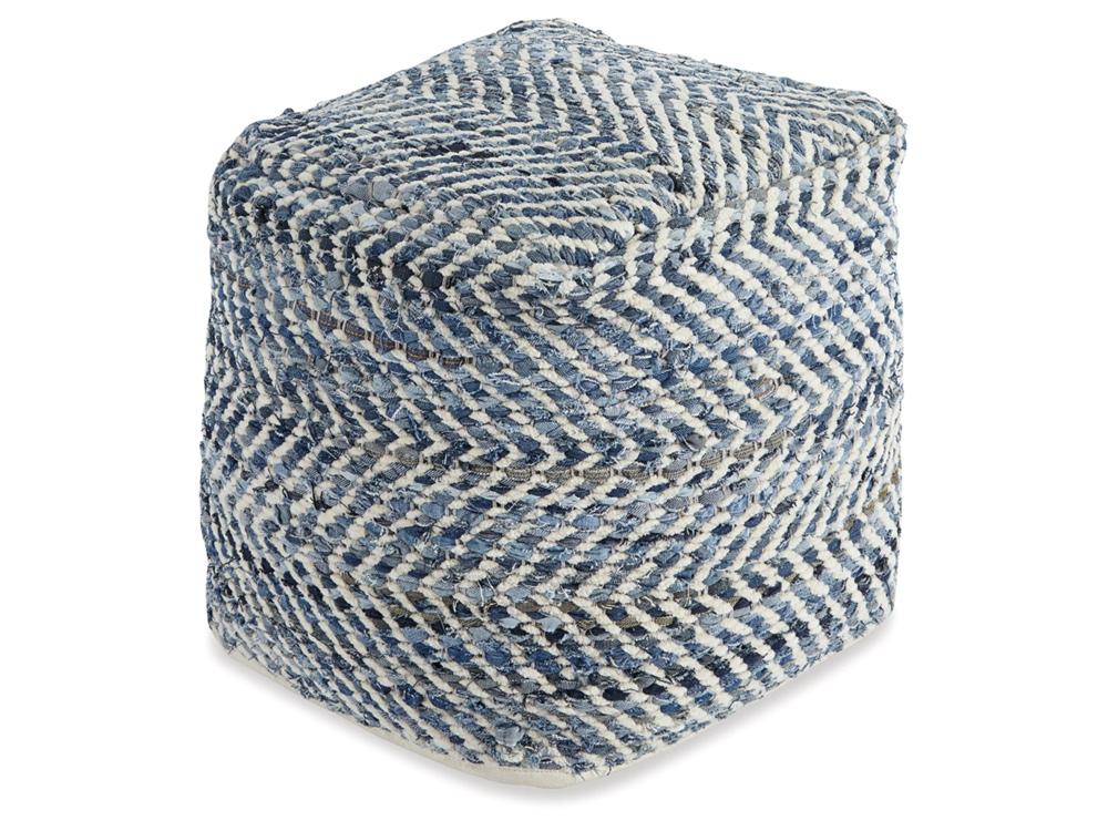 Signature Design by Ashley - Chevron Pouf in Blue - A1000445 veiw 1