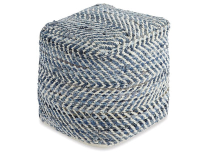 Signature Design by Ashley - Chevron Pouf in Blue - A1000445 veiw 1
