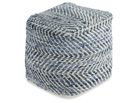 Signature Design by Ashley - Chevron Pouf in Blue - A1000445 veiw 1