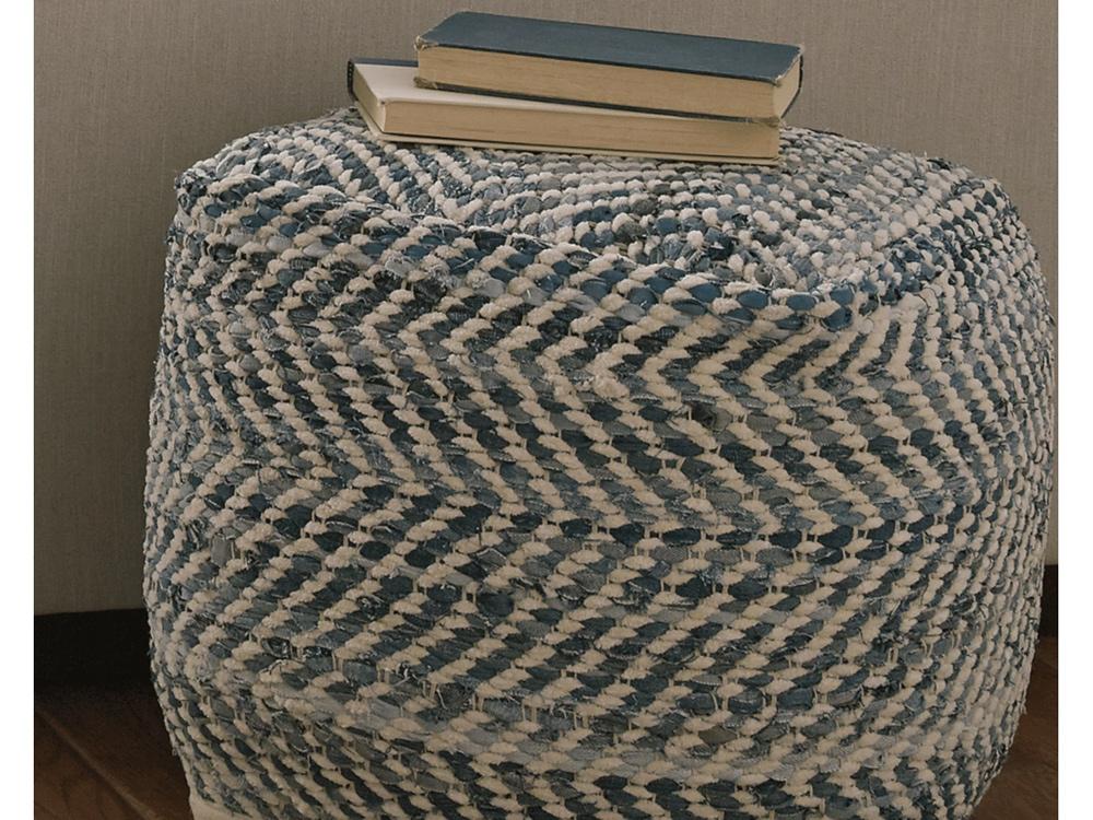 Signature Design by Ashley - Chevron Pouf in Blue - A1000445 veiw 2