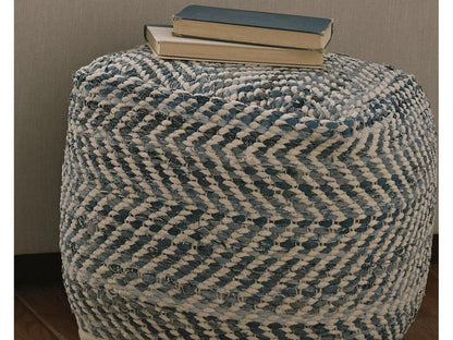 Signature Design by Ashley - Chevron Pouf in Blue - A1000445 veiw 2