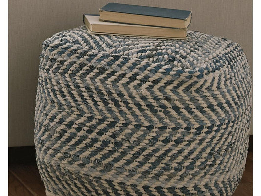 Signature Design by Ashley - Chevron Pouf in Blue - A1000445 veiw 2