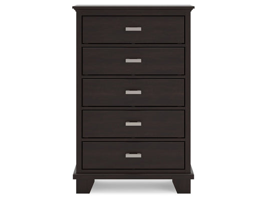 Signature Design by Ashley - Covetown Five Drawer Chest in Dark Brown - B441-46 veiw 1