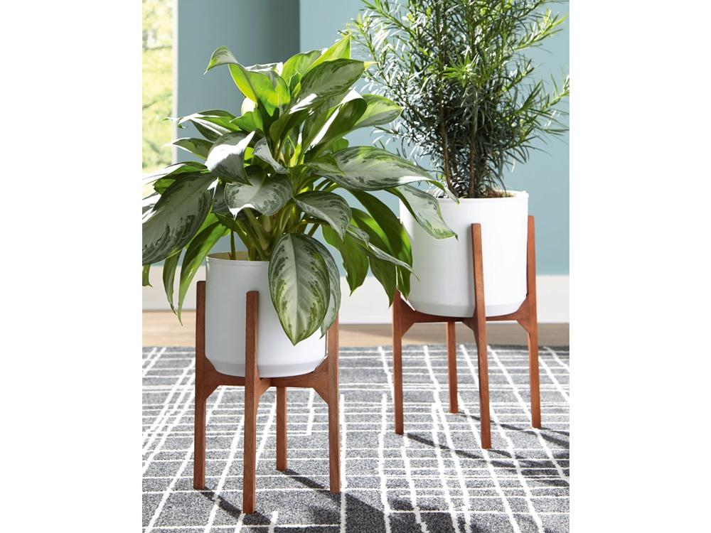Signature Design by Ashley - Dorcey Planter Set (Set of 2) in White/Brown - A2000427 veiw 2