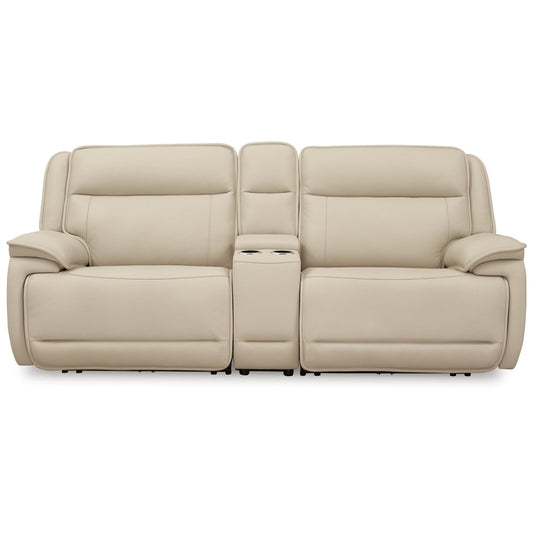 Signature Design by Ashley - Double Deal 2-Piece Power Reclining Loveseat Sectional With Console in Almond veiw 1