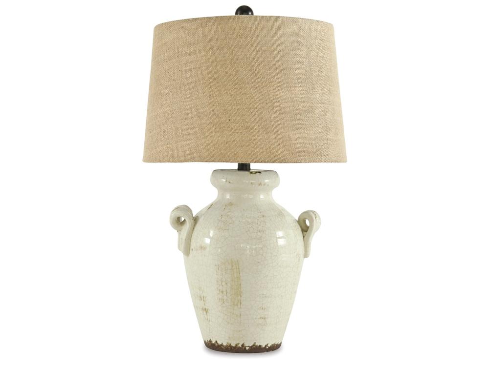 Signature Design by Ashley - Emelda Ceramic Table Lamp in Cream - L100664 veiw 1