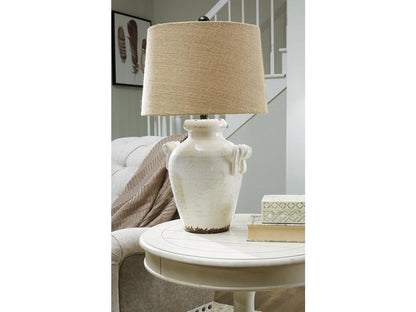 Signature Design by Ashley - Emelda Ceramic Table Lamp in Cream - L100664 veiw 2