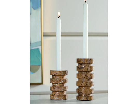 Signature Design by Ashley - Emsleyfield Candle Holder (Set of 2) in Tan - A2000735 veiw 2