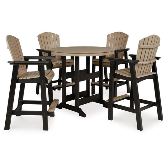Signature Design by Ashley - Fairen Trail Outdoor Bar Table With 4 Barstools in Black/Driftwood veiw 1