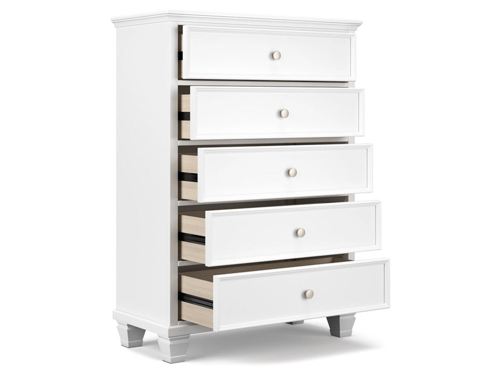 Signature Design by Ashley - Fortman Five Drawer Chest in White - B680-46 veiw 3