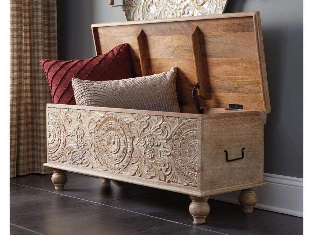 Signature Design by Ashley - Fossil Ridge Storage Bench in Beige - A4000039 veiw 2