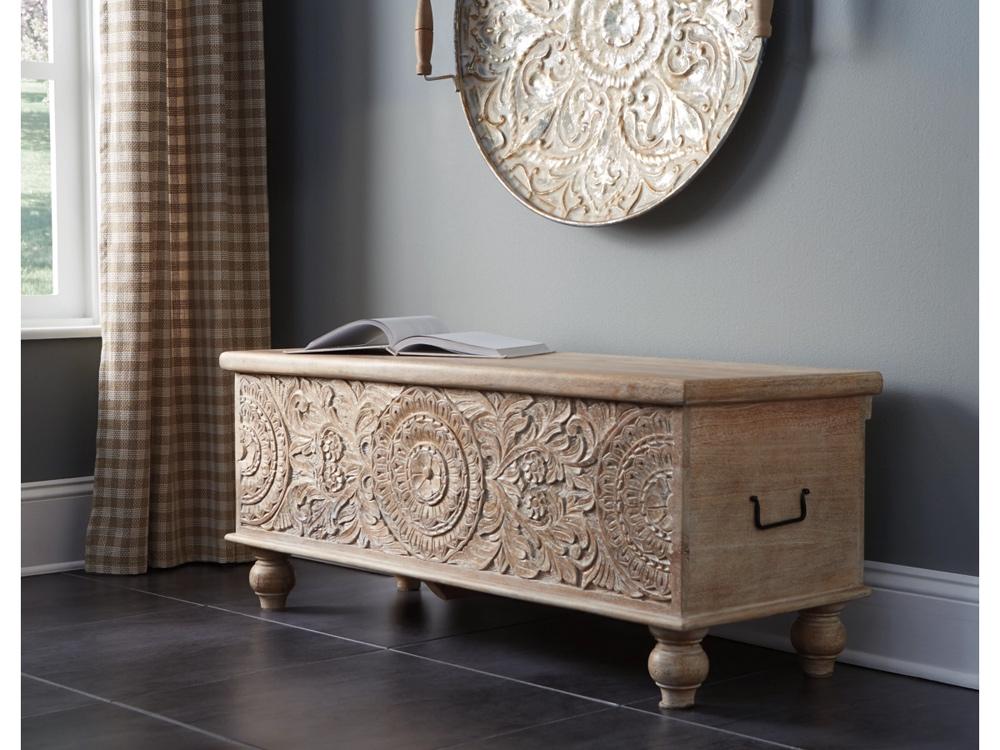 Signature Design by Ashley - Fossil Ridge Storage Bench in Beige - A4000039 veiw 3