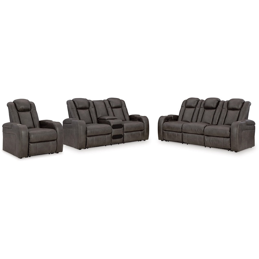 Signature Design by Ashley - Fyne-Dyme Power Reclining Sofa, Loveseat & Recliner in Black/Gray veiw 1