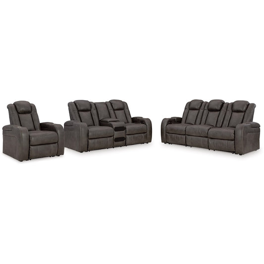 Signature Design by Ashley - Fyne-Dyme Power Reclining Sofa, Loveseat & Recliner in Black/Gray veiw 1