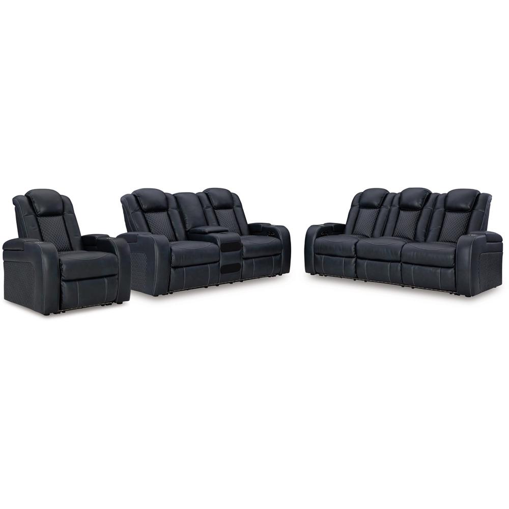 Signature Design by Ashley - Fyne-Dyme Power Reclining Sofa, Loveseat & Recliner in Blue veiw 1