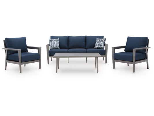 Signature Design by Ashley - Gali Outdoor Sofa/Chairs/Table (Set of 4) in Gray/Blue - P275-081 veiw 1