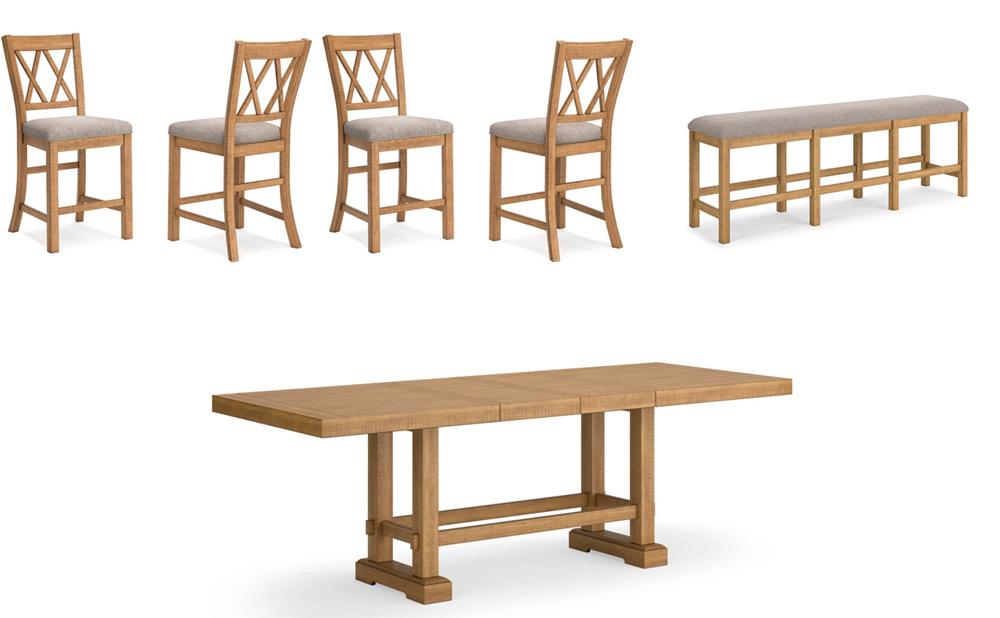 Signature Design by Ashley - Havonplane Counter Height Dining Table, 4 Barstools And Bench in Brown veiw 1