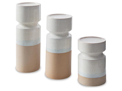 Signature Design by Ashley - Hurston Candle Holder (Set of 3) in Ivory/Brown - A2000583 veiw 1