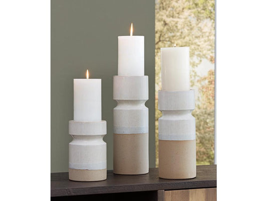 Signature Design by Ashley - Hurston Candle Holder (Set of 3) in Ivory/Brown - A2000583 veiw 2