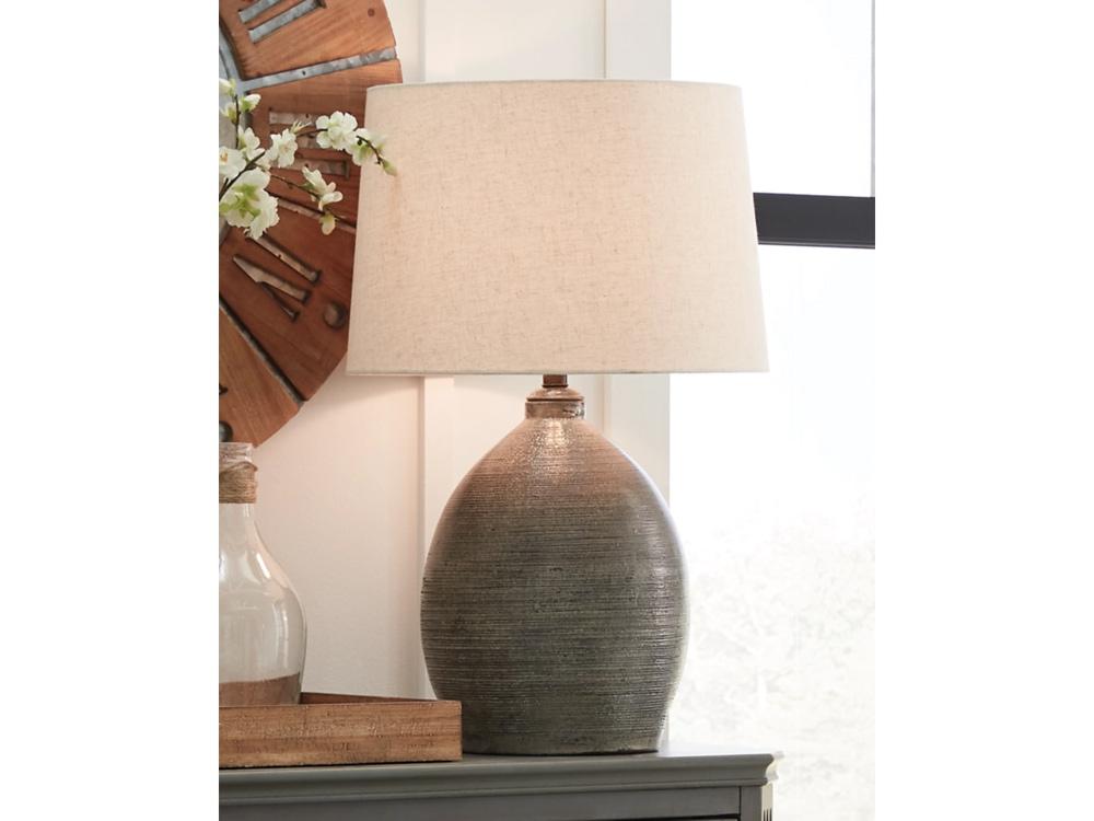 Signature Design by Ashley - Joyelle Terracotta Table Lamp in Gray - L100744 veiw 2