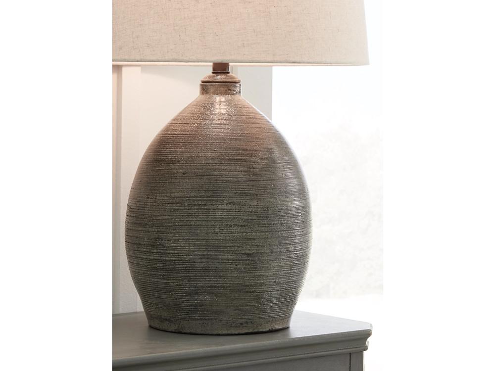 Signature Design by Ashley - Joyelle Terracotta Table Lamp in Gray - L100744 veiw 3