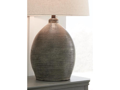 Signature Design by Ashley - Joyelle Terracotta Table Lamp in Gray - L100744 veiw 3