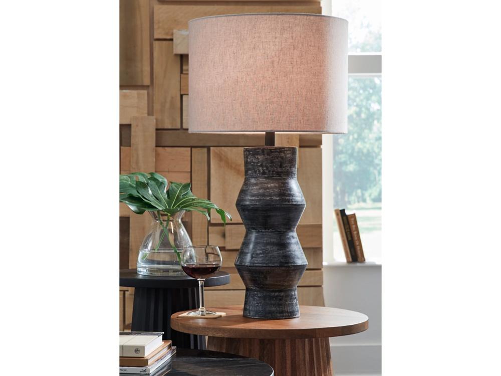 Signature Design by Ashley - Kerbert Terracotta Table Lamp in Distressed Black - L100824 veiw 2