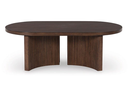 Signature Design by Ashley - Korestone Oval Cocktail Table in Dark Brown - T689-0 veiw 1